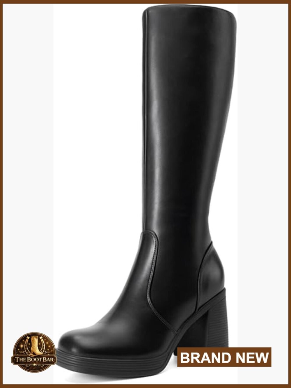 Knee High Platform Boots Square Toe Chunky Heel Side Zipper Comfort